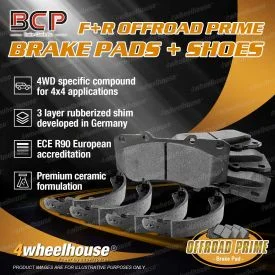 Front 4WD Brake Pads + Rear Shoes for Nissan Navara D21 2.4 2.7L With 254mm Drum