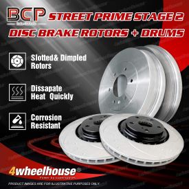 BCP Slotted Brake Rotors Drums Front + Rear for Hyundai Santa Fe SM 9/00 - 11/05