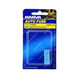Narva 20 Amp Blue Color Mini Female Fusible Links - Plug In - 53620BL