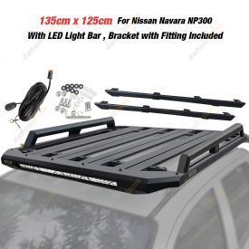 135x125cm Roof Rack Flat Platform with Light Bar & Rails for Nissan Navara NP300