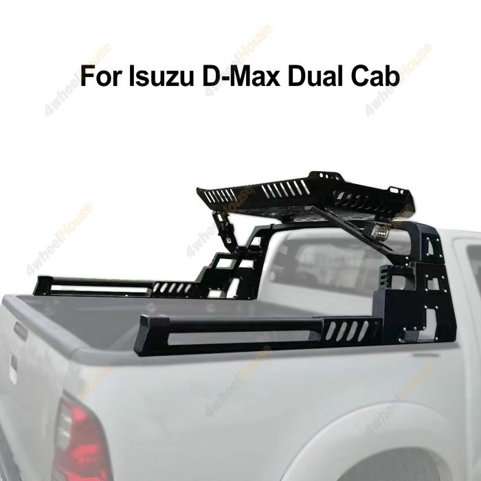 Sports Bar Roll Bar with Tray & Top Basket 4 LEDS for Isuzu D-Max Dual Cab